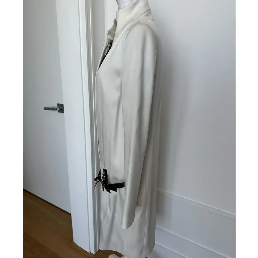 Anthony Vaccarello Hardcore Spike White Midi Coat size FR 36 Black Leather Belt